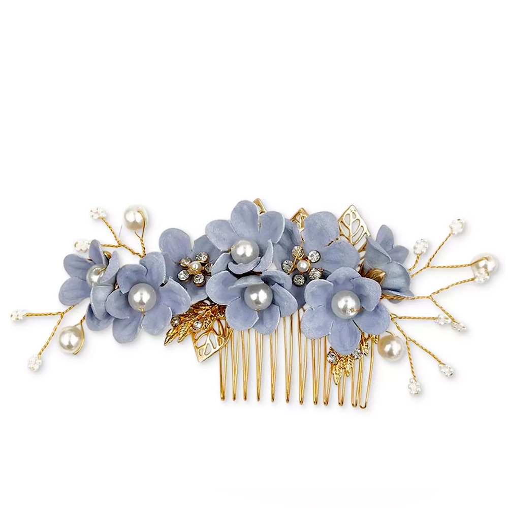 INC International Concepts Gold-Tone Imitation Pearl & Crystal Flower Hair Comb